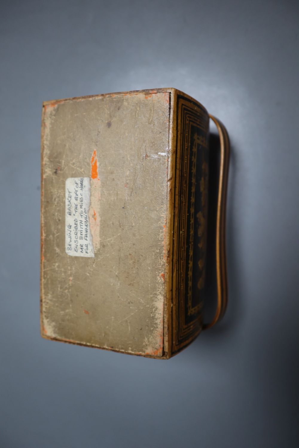 A Tunbridgeware pavilion box, with swing handle, width 16cm